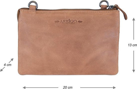 Arrigo Dames Tasjes - Klein Taupe Leren Schoudertasje voor Festivals - Arrigo.nl