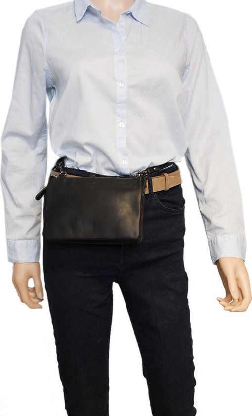 Arrigo Dames Tasjes - Klein Zwart Leren Schoudertasje voor Festivals - Arrigo.nl