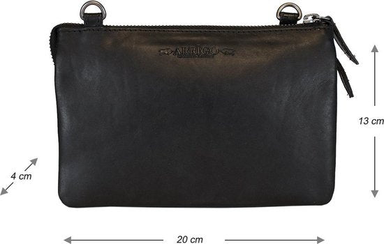 Arrigo Dames Tasjes - Klein Zwart Leren Schoudertasje voor Festivals - Arrigo.nl