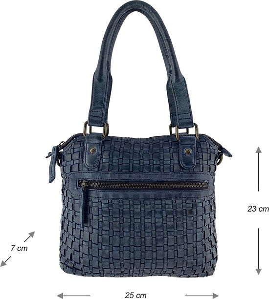 Arrigo Donkerblauwe Handtassen en Schoudertassen voor Dames van Gevlochten Gewassen Leer - Arrigo.nl