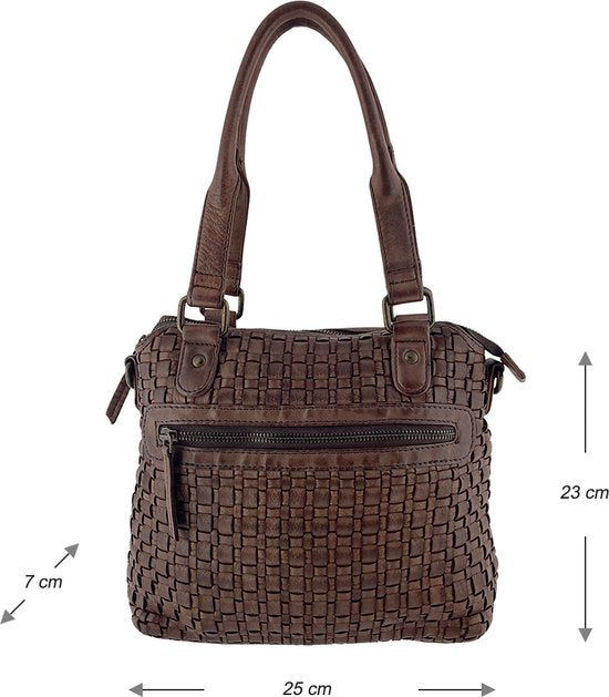 Arrigo Donkerbruine Gevlochten Handtas en Schoudertas van Gewassen Leer - Arrigo.nl