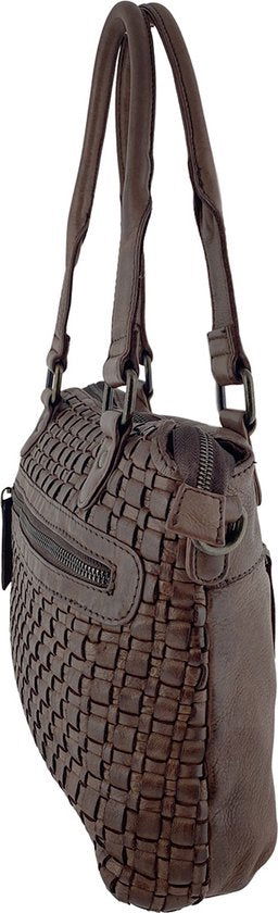 Arrigo Donkerbruine Gevlochten Handtas en Schoudertas van Gewassen Leer - Arrigo.nl