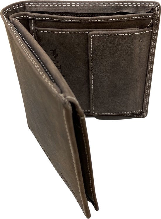 Arrigo Heren Billfold Portemonnee - Donkerbruin Buffelleer met Muntgeldvak - Arrigo.nl