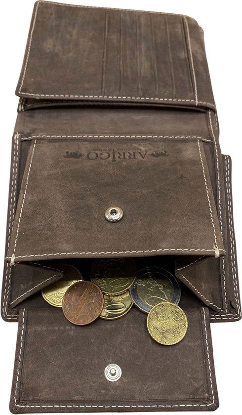 Arrigo Heren Billfold Portemonnee - Donkerbruin Buffelleer met Muntgeldvak - Arrigo.nl