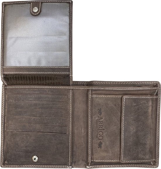 Arrigo Heren Billfold Portemonnee - Donkerbruin Buffelleer met Muntgeldvak - Arrigo.nl