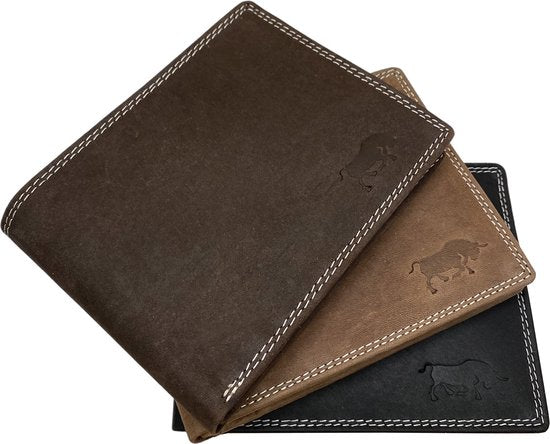 Arrigo Heren Billfold Portemonnee Plat Model in Zwart Buffelleer - Arrigo.nl