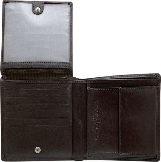 Arrigo Heren Billfold Portemonnee met Muntgeldvak in Donkerbruin Leer - Arrigo.nl