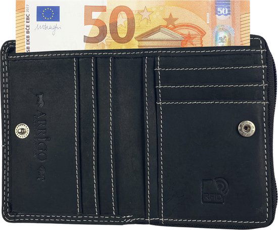 Arrigo RFID ritsportemonnee van zwart buffelleer voor dames en heren - Arrigo.nl