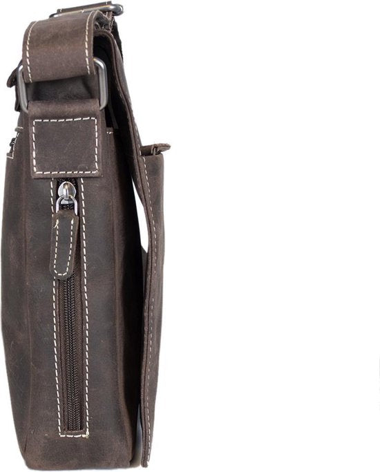 Arrigo Schoudertas buffelleer crossbody tas donkerbruin - Arrigo Leather Goods