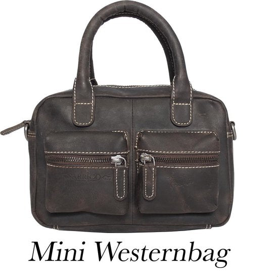 Arrigo dames klein schoudertasje mini westernbag buffelleer donkerbruin - Arrigo.nl