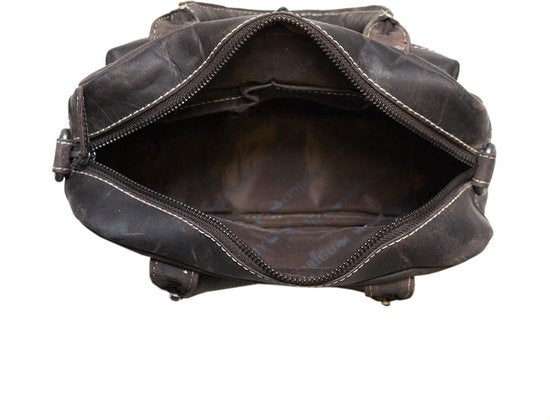 Arrigo dames klein schoudertasje mini westernbag buffelleer donkerbruin - Arrigo.nl