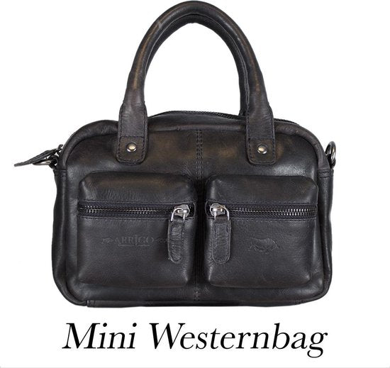 Arrigo dames klein schoudertasje mini westernbag leer donkerblauw - Arrigo.nl