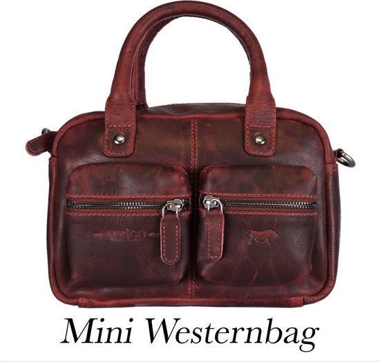 Arrigo dames klein schoudertasje mini westernbag leer rood - Arrigo.nl