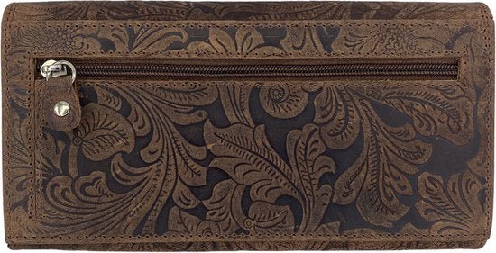 Arrigo dames portemonnee in cognackleurig leer met bloemenprint - Arrigo.nl