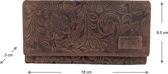 Arrigo dames portemonnee in cognackleurig leer met bloemenprint - Arrigo.nl