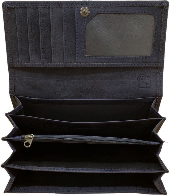 Arrigo dames portemonnee in donkerblauw leer met bloemenprint - Arrigo.nl