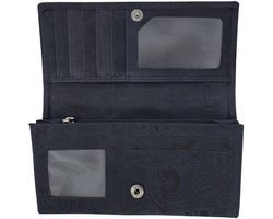 Arrigo dames portemonnee in donkerblauw leer met bloemenprint - Arrigo.nl