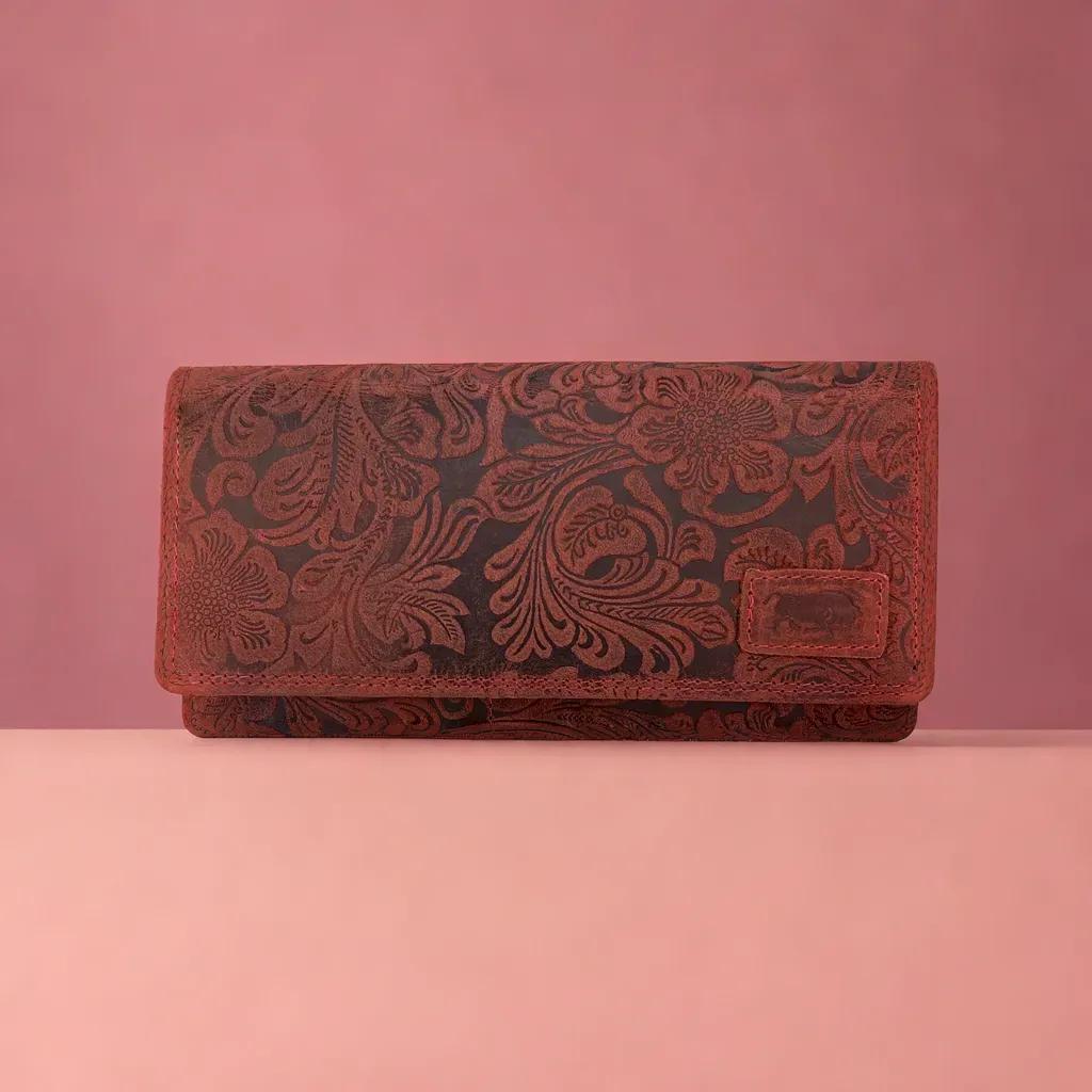 Arrigo dames portemonnee in rood leer met bloemenprint - Arrigo.nl