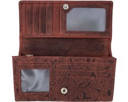 Arrigo dames portemonnee in rood leer met bloemenprint - Arrigo.nl