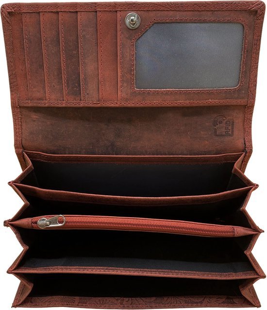 Arrigo dames portemonnee in rood leer met bloemenprint - Arrigo.nl