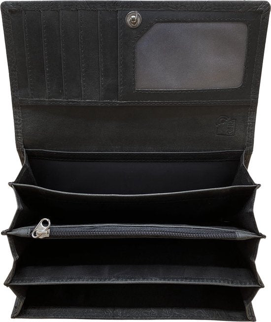 Arrigo dames portemonnee in zwart leer met bloemenprint - Arrigo.nl