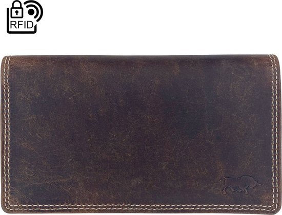 Arrigo damesportemonnee van cognackleurig buffelleer met RFID-bescherming - Arrigo.nl