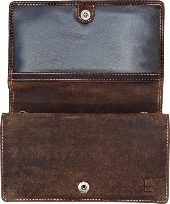 Arrigo damesportemonnee van cognackleurig buffelleer met RFID-bescherming - Arrigo.nl