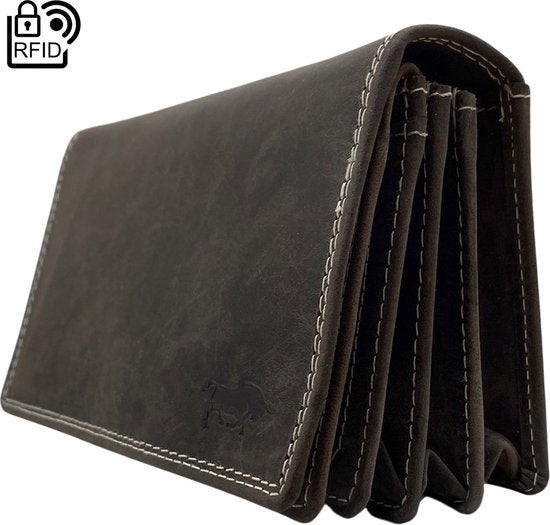 Arrigo damesportemonnee van donkerbruin buffelleer met RFID-bescherming - Arrigo.nl