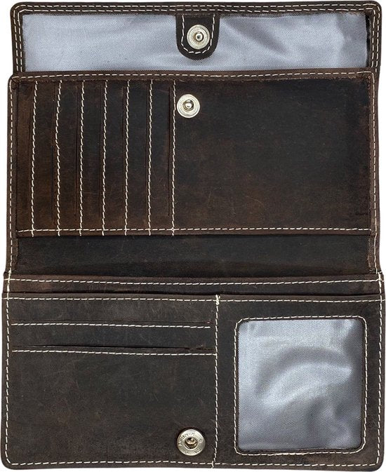 Arrigo damesportemonnee van donkerbruin buffelleer met RFID-bescherming - Arrigo.nl