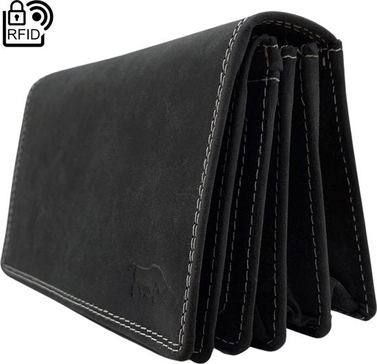 Arrigo damesportemonnee van zwart buffelleer met RFID-bescherming - Arrigo.nl
