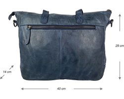 Arrigo handtassen dames schoudertas grote tas gewassen leer blauw - Arrigo Leather Goods
