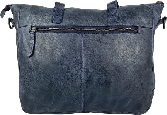 Arrigo handtassen dames schoudertas grote tas gewassen leer blauw - Arrigo Leather Goods