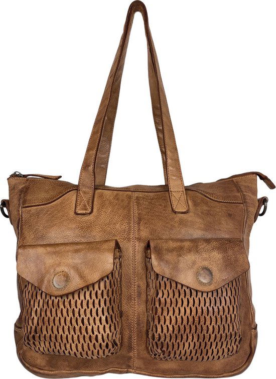 Arrigo handtassen dames schoudertas grote tas gewassen leer cognac - Arrigo Leather Goods