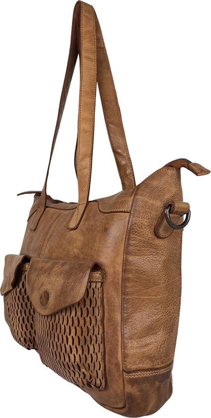 Arrigo handtassen dames schoudertas grote tas gewassen leer cognac - Arrigo Leather Goods