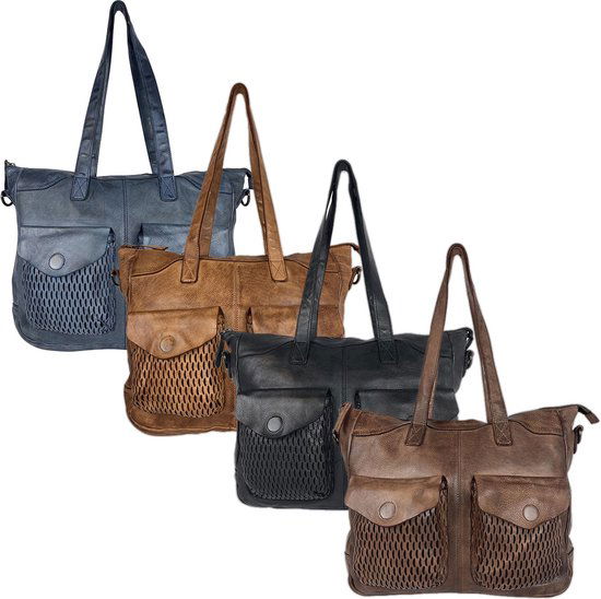 Arrigo handtassen dames schoudertas grote tas gewassen leer cognac - Arrigo Leather Goods