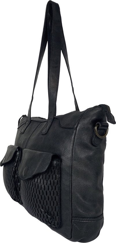 Arrigo handtassen dames schoudertas grote tas gewassen leer zwart - Arrigo Leather Goods