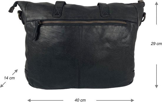 Arrigo handtassen dames schoudertas grote tas gewassen leer zwart - Arrigo Leather Goods