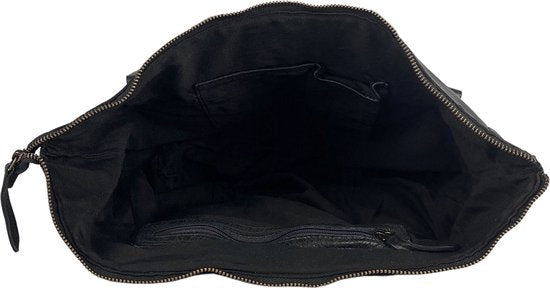 Arrigo handtassen dames schoudertas grote tas gewassen leer zwart - Arrigo Leather Goods