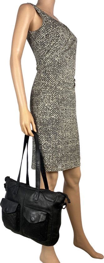 Arrigo handtassen dames schoudertas grote tas gewassen leer zwart - Arrigo Leather Goods