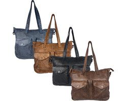 Arrigo handtassen dames schoudertas grote tas gewassen leer zwart - Arrigo Leather Goods