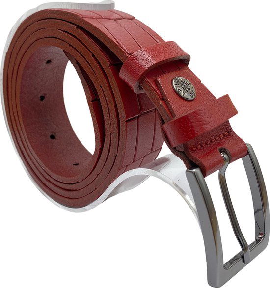 Arrigo riem 3 cm kroko print rood leer 115 cm - Arrigo Leather Goods