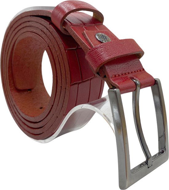 Arrigo riem leren riem 3 5 cm kroko print rood - Arrigo Leather Goods