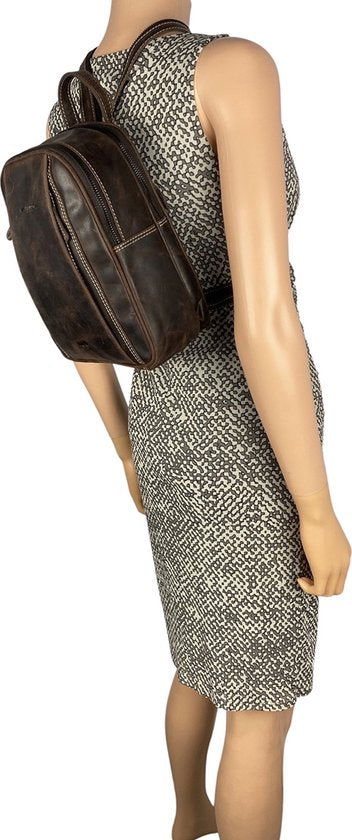 Arrigo rugzak rugzak dames rugzakje klein leer donkerbruin - Arrigo Leather Goods