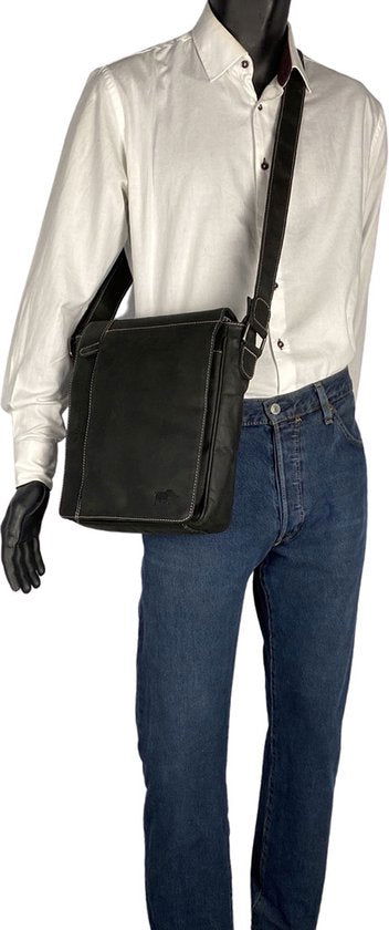 Arrigo schoudertas crossbody tas Buffelleer zwart - Arrigo Leather Goods
