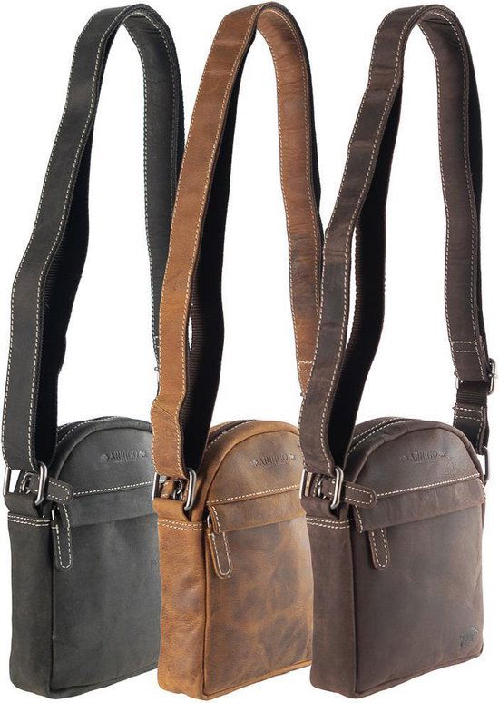 Arrigo schoudertas heren crossbody schoudertasje Buffelleer Cognac - Arrigo Leather Goods