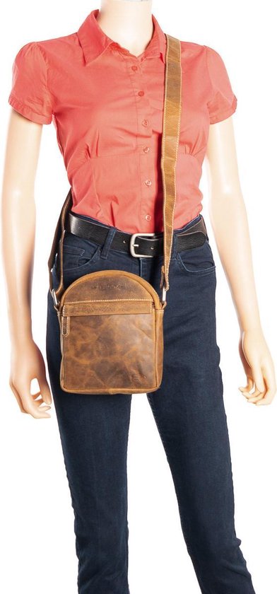 Arrigo schoudertas heren crossbody schoudertasje Buffelleer Cognac - Arrigo Leather Goods