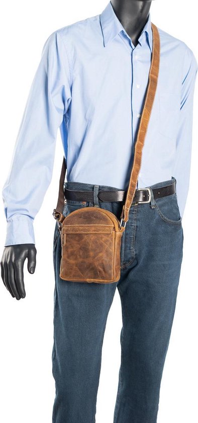 Arrigo schoudertas heren crossbody schoudertasje Buffelleer Cognac - Arrigo Leather Goods