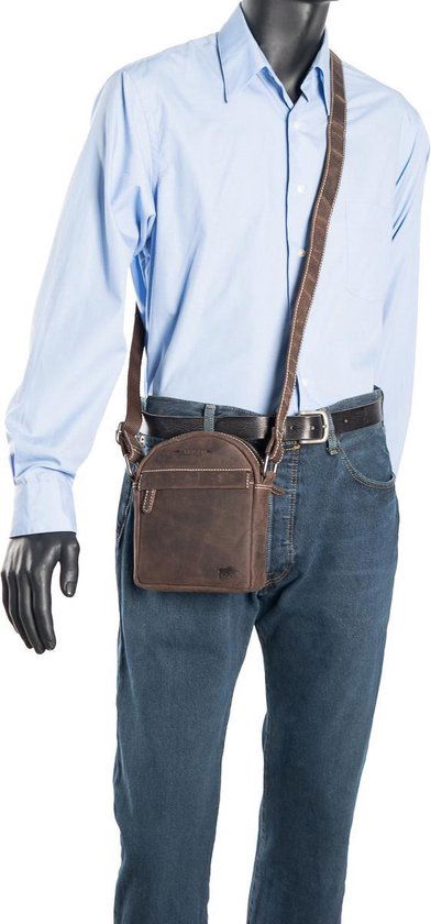 Arrigo schoudertas heren crossbody schoudertasje Buffelleer Donkerbruin - Arrigo Leather Goods