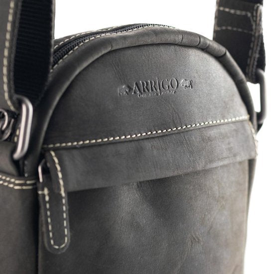 Arrigo schoudertas heren crossbody schoudertasje Buffelleer zwart - Arrigo Leather Goods
