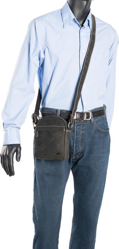 Arrigo schoudertas heren crossbody schoudertasje Buffelleer zwart - Arrigo Leather Goods
